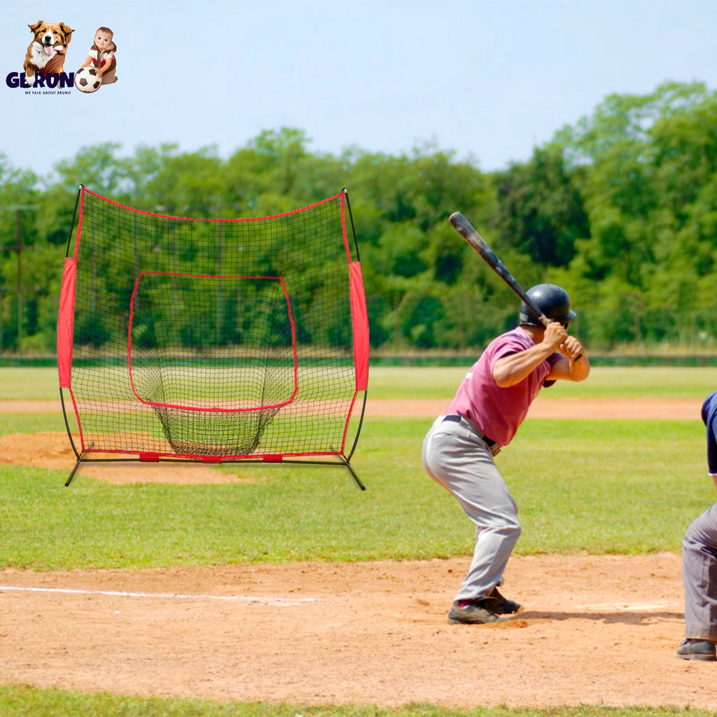7x7ft Baseball Softball Teeball Practice Net Batting Hitting Pitching Training Net w/ Bow Frame Carrying Bag for Solo Team Training